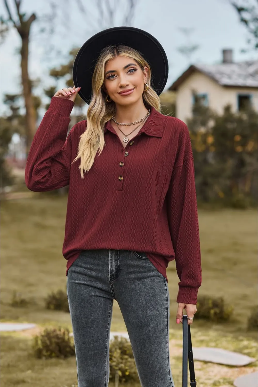 Collared Neck Long Sleeve Blouse, image 17