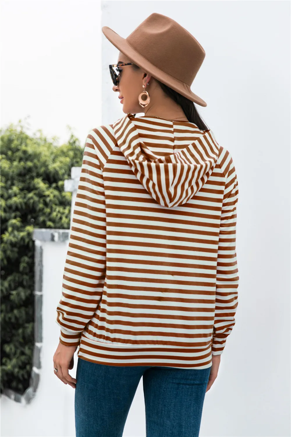 Horizontal Stripe Raglan Sleeve Hoodie, image 3