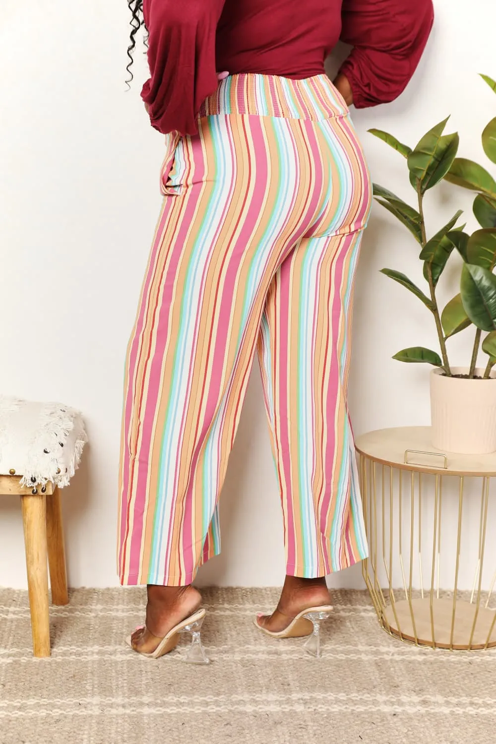 Striped Smocked Waist Pants with Pockets, image 3