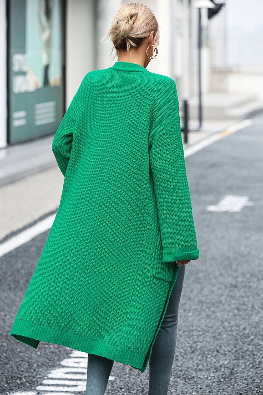 Dropped Shoulder Long Sleeve Cardigan with Pocket, image 9