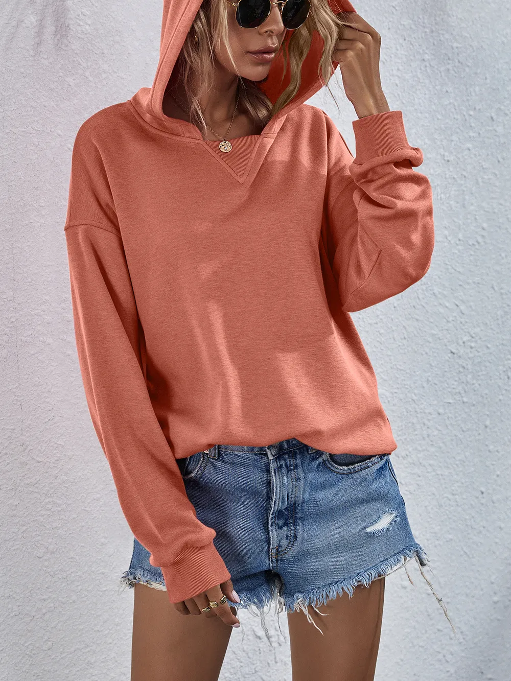 Dropped Shoulder Slit Hoodie, image 9