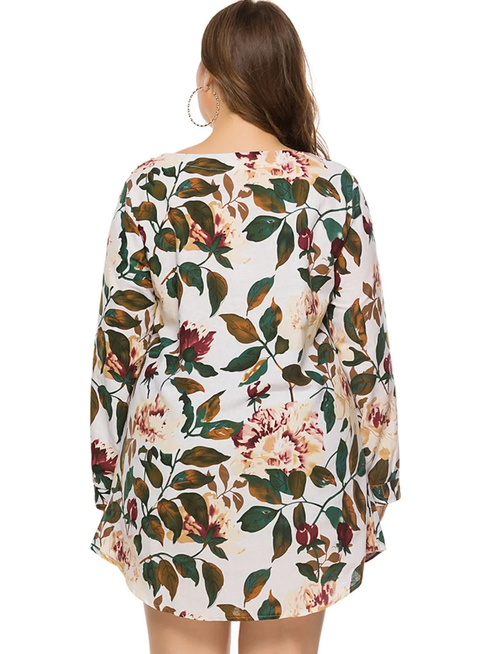 Full Size Floral Long Sleeve Mini Dress, image 2