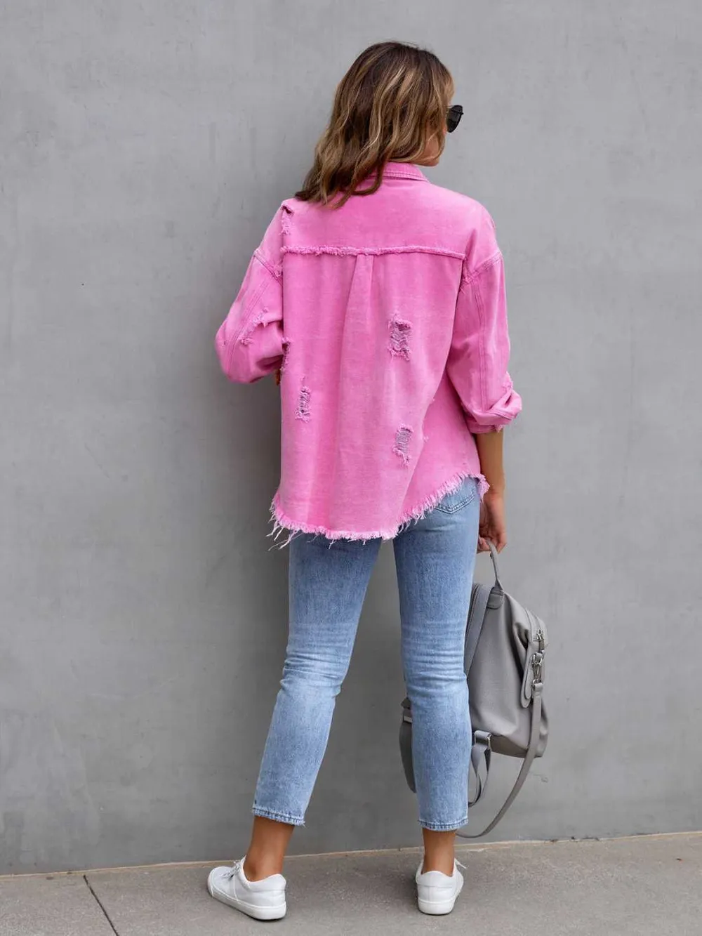 Distressed Drop Shoulder Denim Jacket, image 4