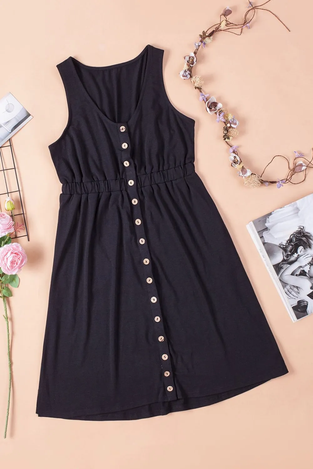 Sleeveless Button Down Mini Magic Dress, image 8