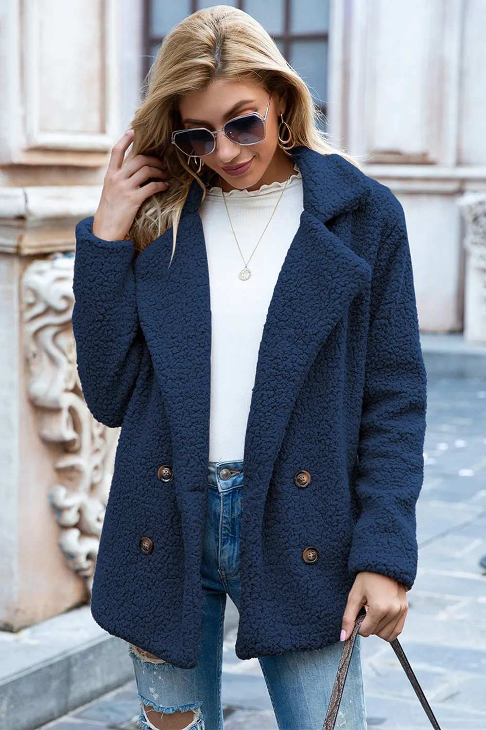 Full Size Lapel Collar Sherpa Coat, image 3