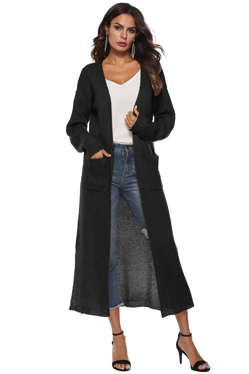 Long Sleeve Open Front Buttoned Cardigan, image 14
