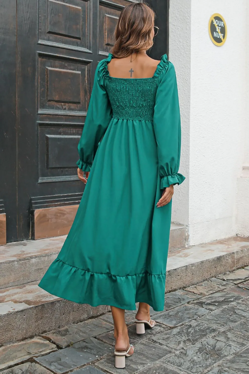 Smocked Ruffle Hem Flounce Sleeve Dress, image 3