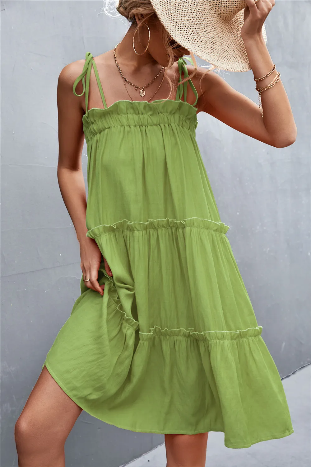 Tie-Shoulder Frill Trim Sleeveless Dress, image 2