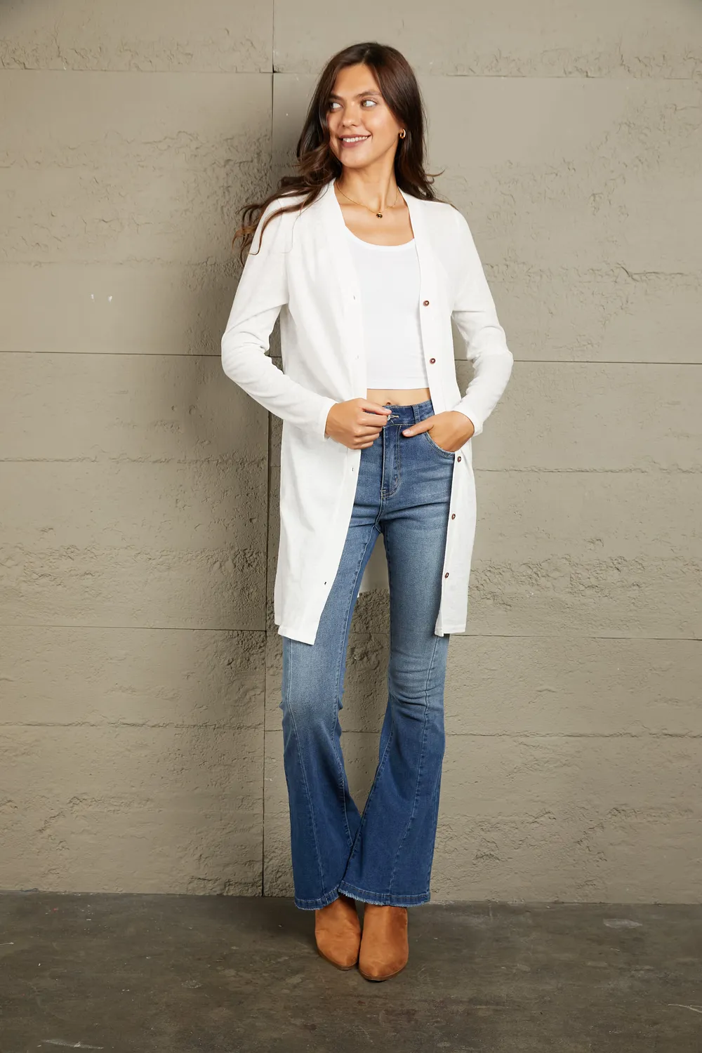 Button Down Long Sleeve Longline Cardigan, image 5