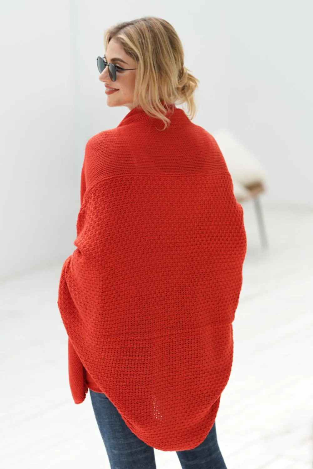 Dolman Sleeve Open Front Ribbed Trim Longline Cardigan, image 27