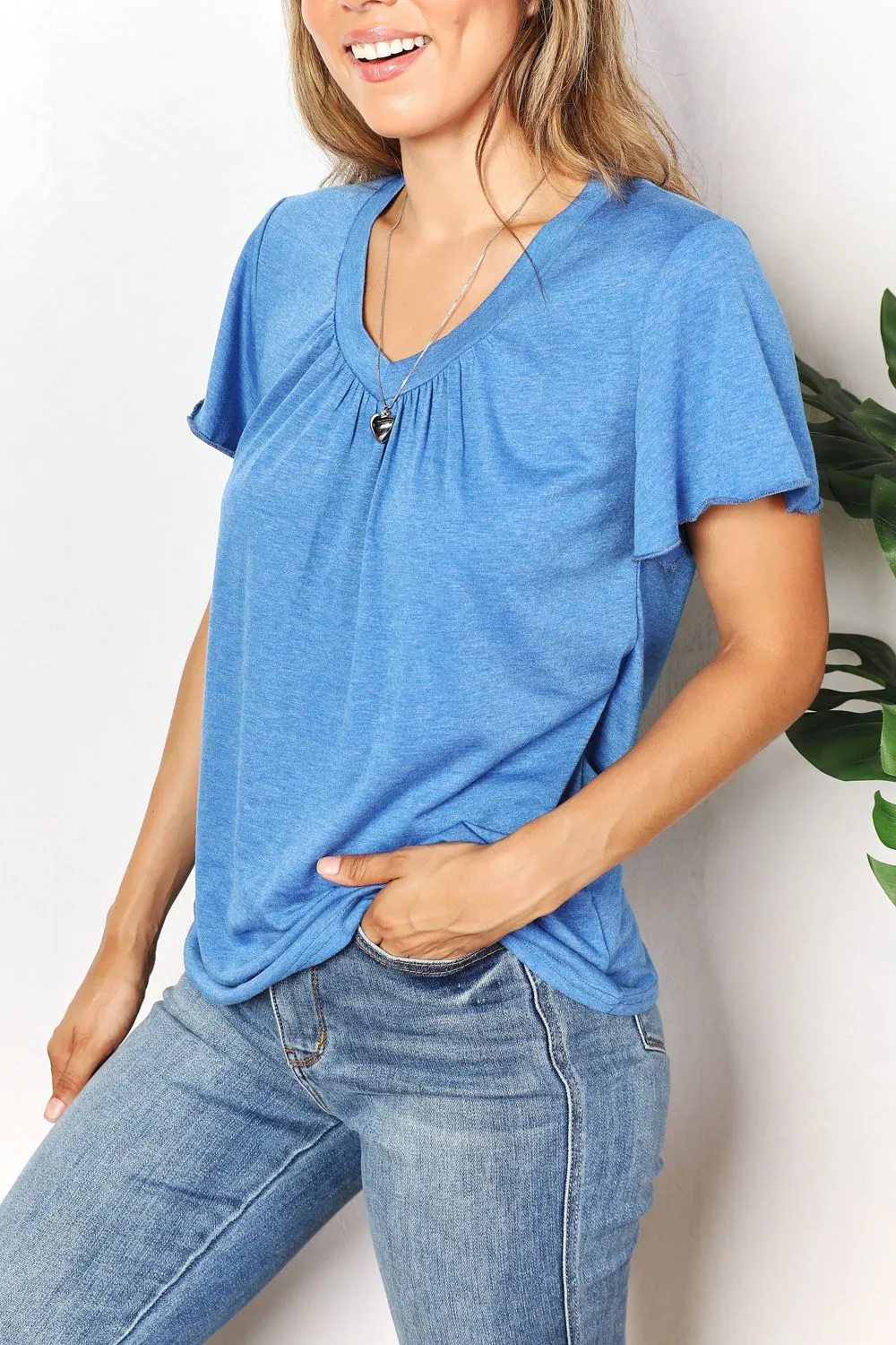 Ruched V-Neck Short Sleeve T-Shirt, image 7