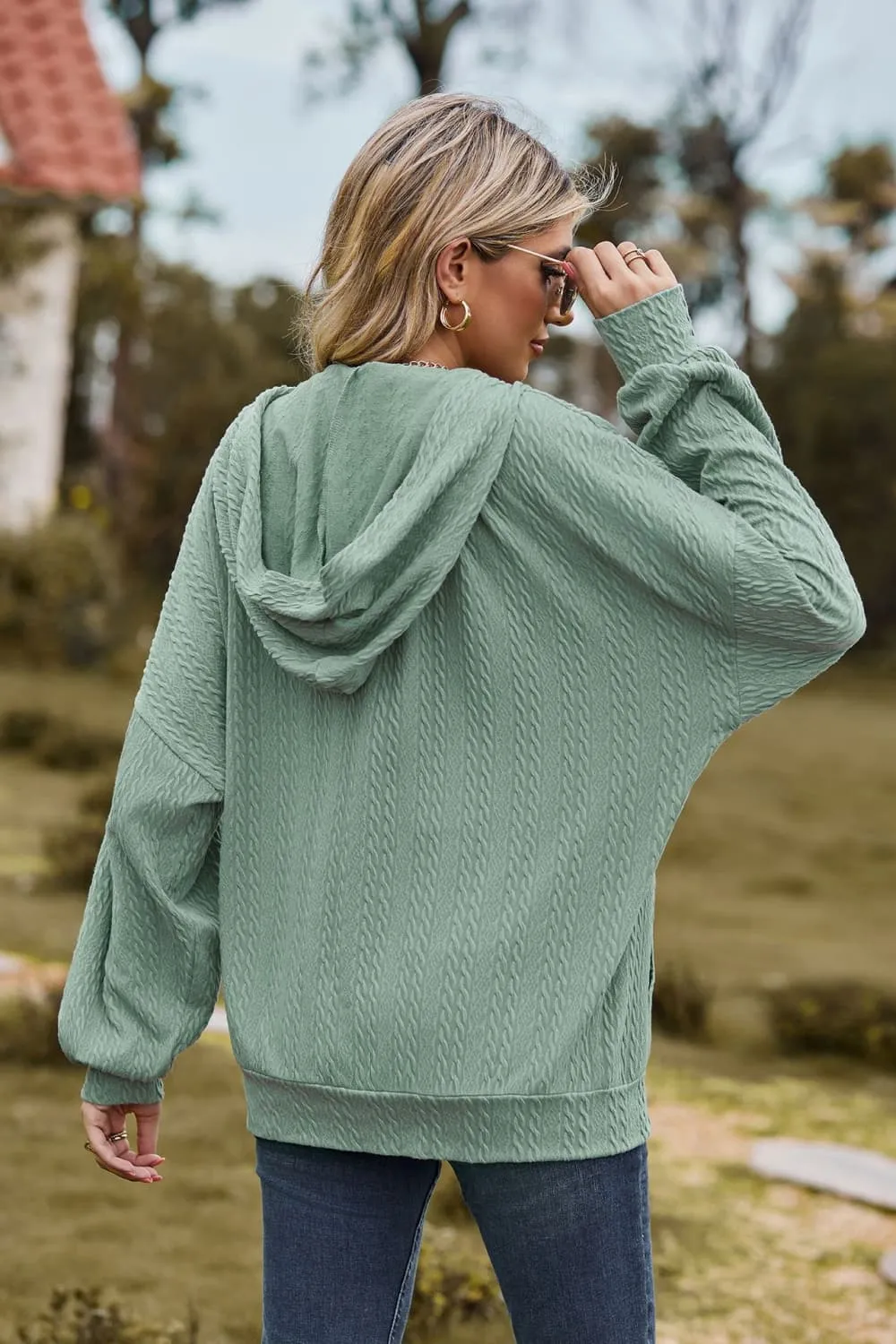 Cable-Knit Long Sleeve Hooded Jacket, image 10