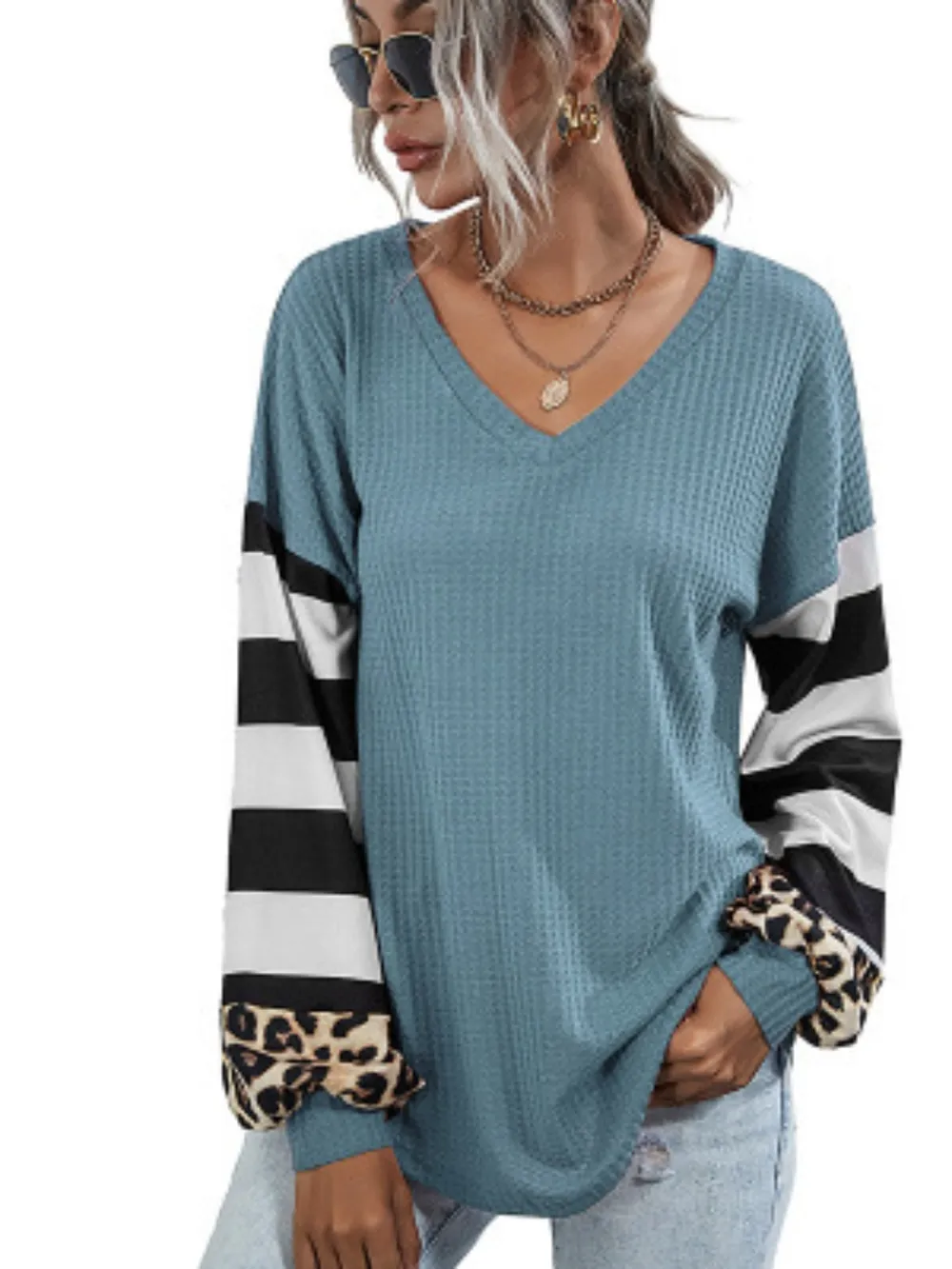 Leopard Striped Waffle-Knit Top, image 9