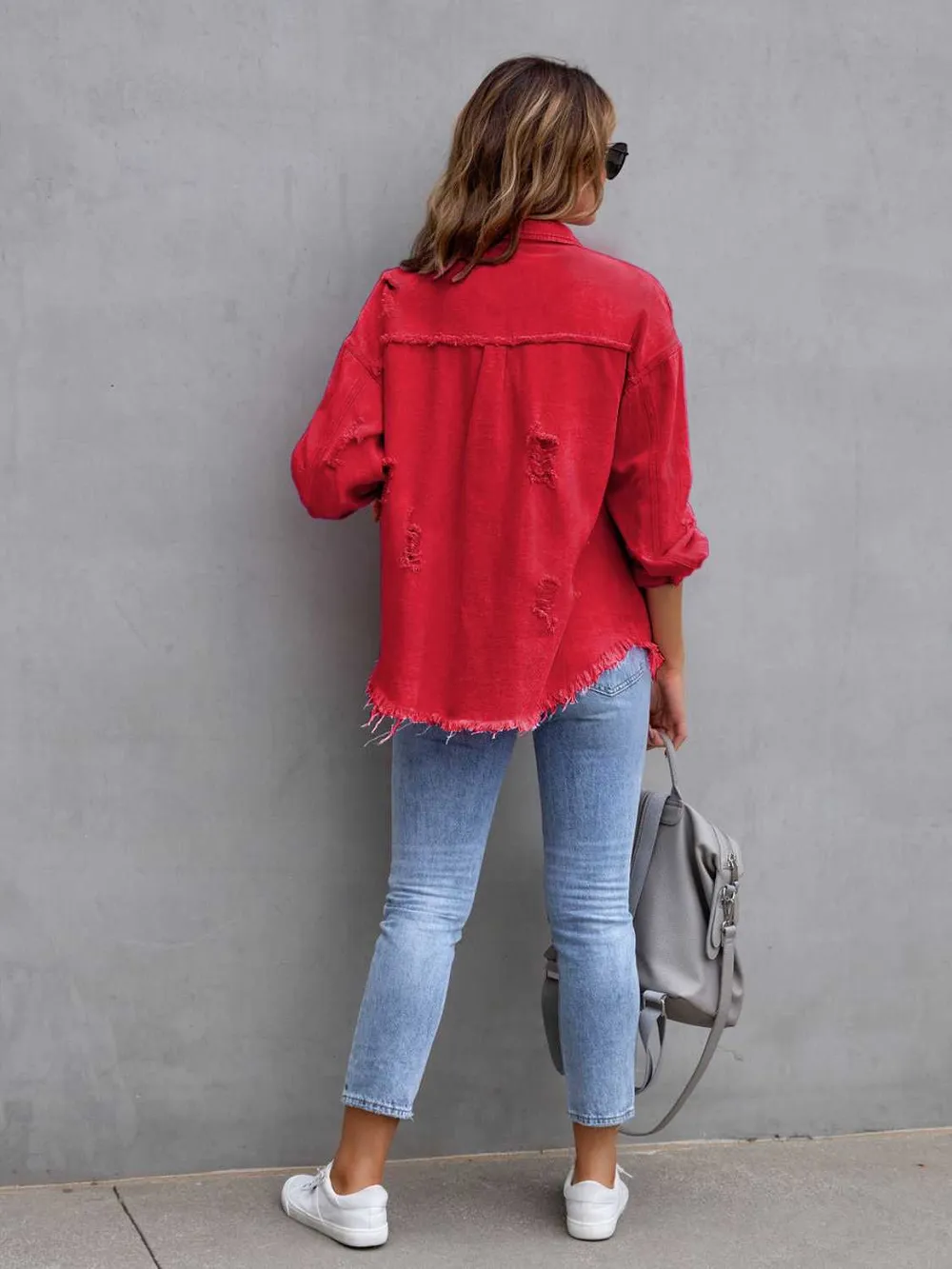 Distressed Drop Shoulder Denim Jacket, image 5