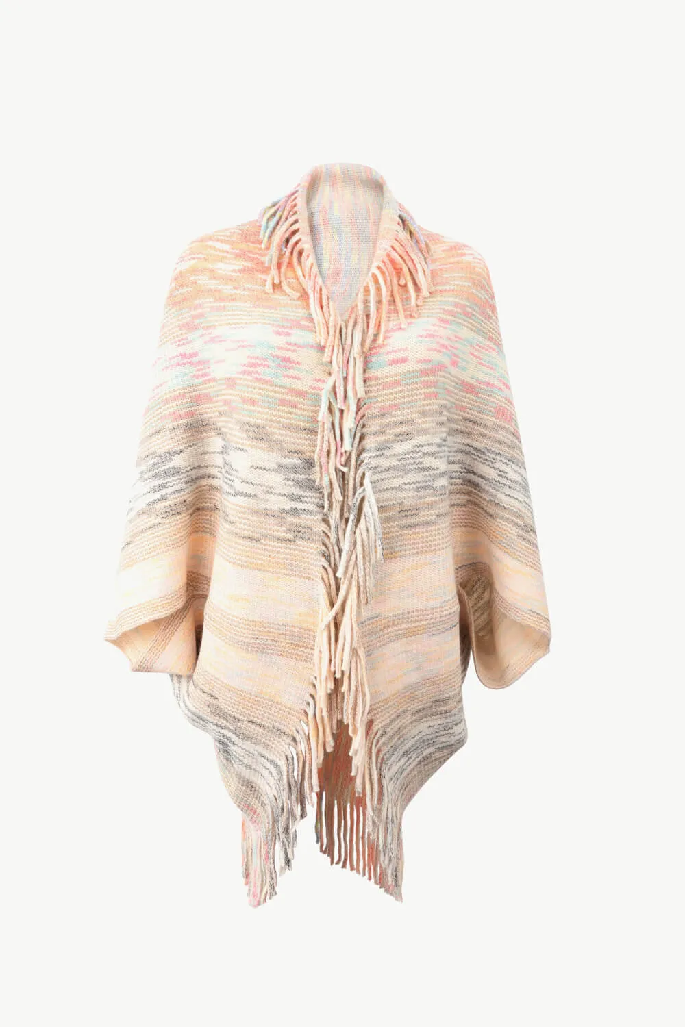 Multicolored Fringe Trim Poncho, image 6