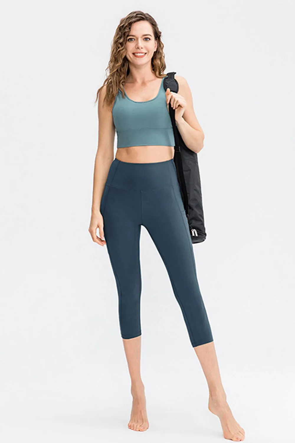Wide Waistband Cropped Active Leggings with Pockets, image 9