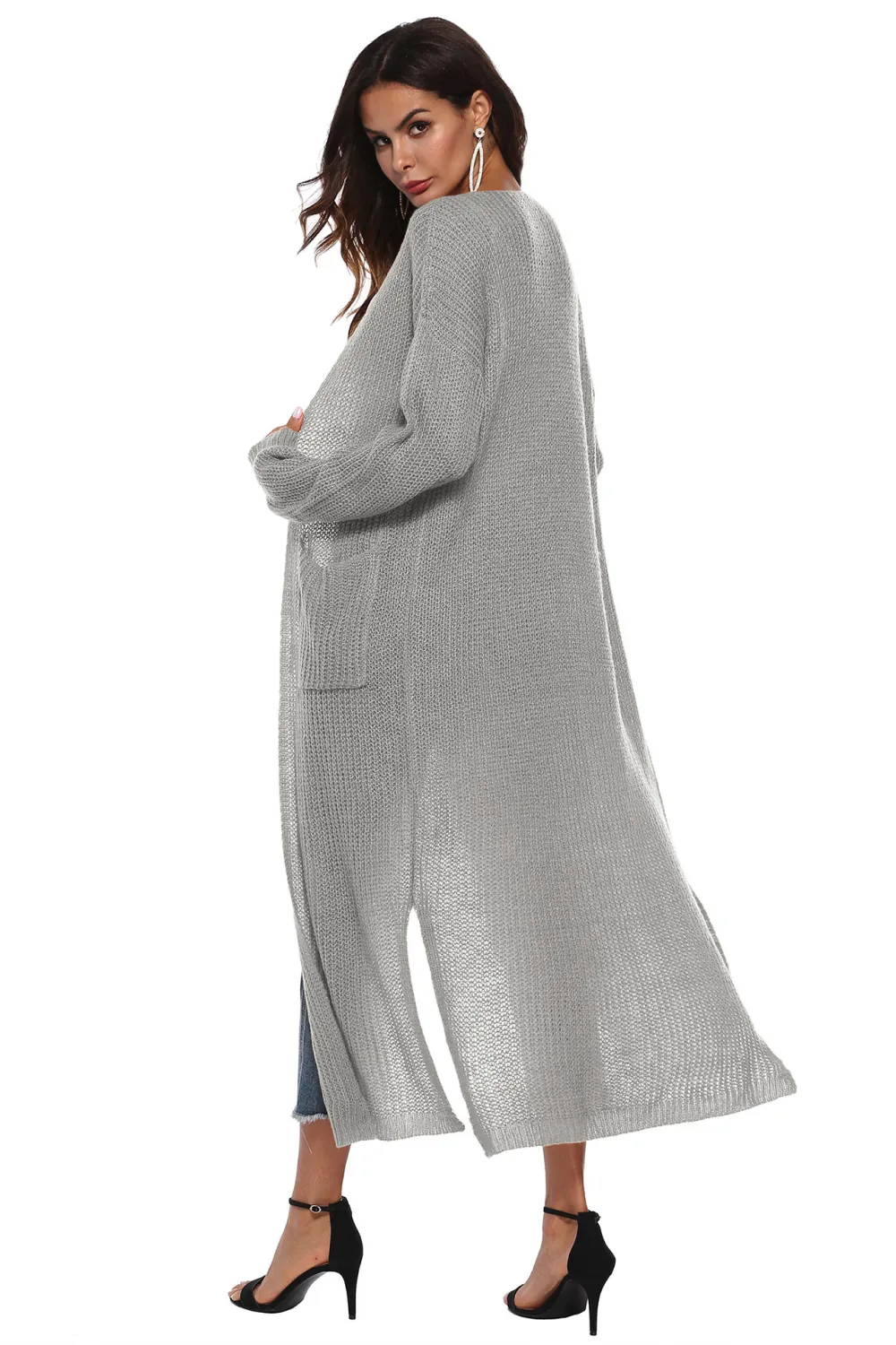 Long Sleeve Open Front Buttoned Cardigan, image 13