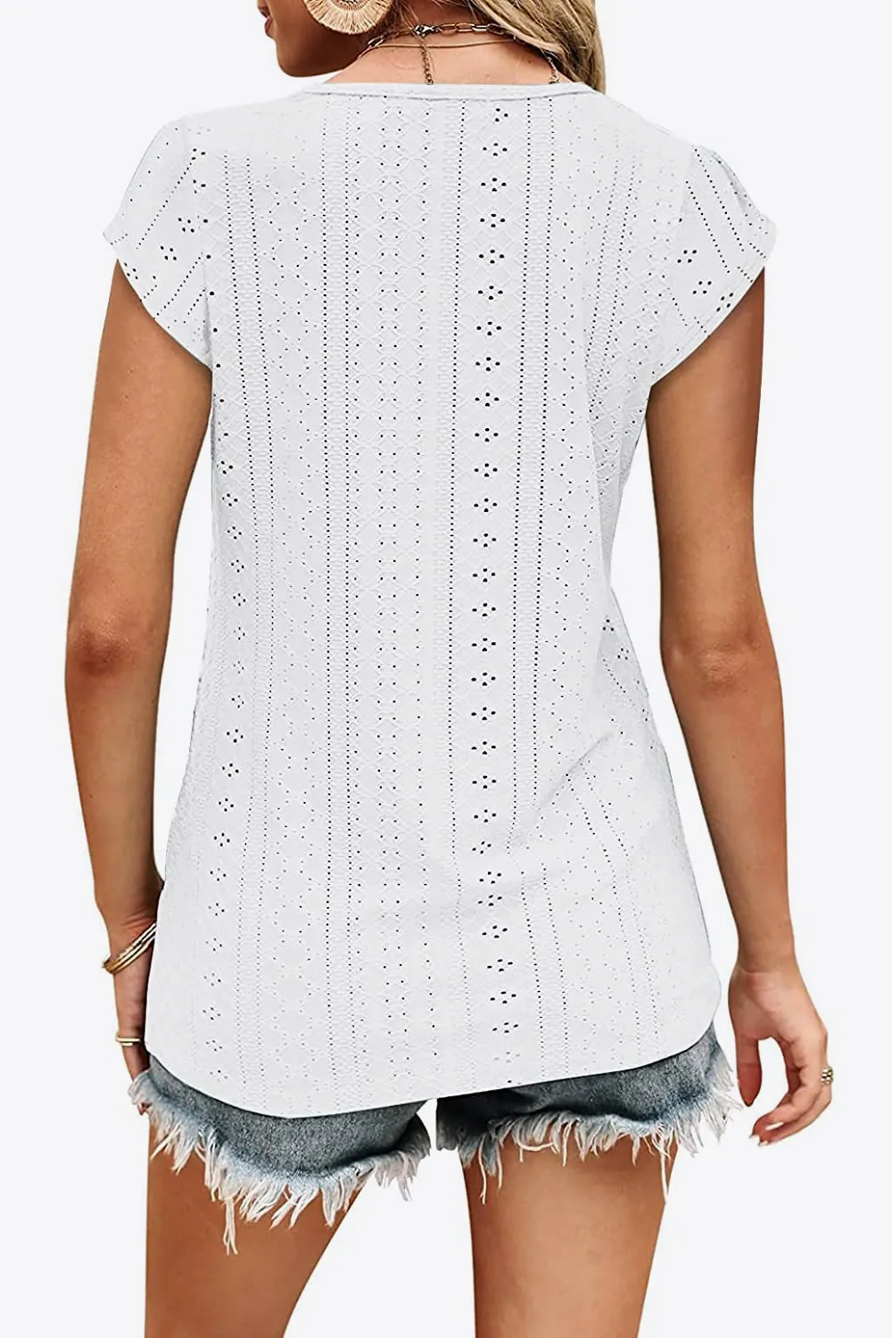 Eyelet Contrast V-Neck Tee, image 12