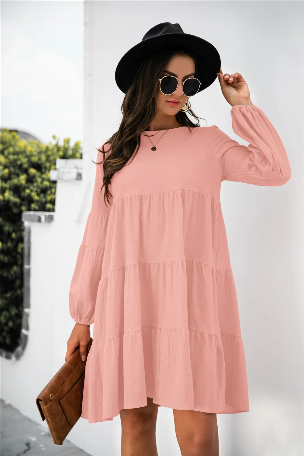 Balloon Sleeve Keyhole Tiered Dress, image 5