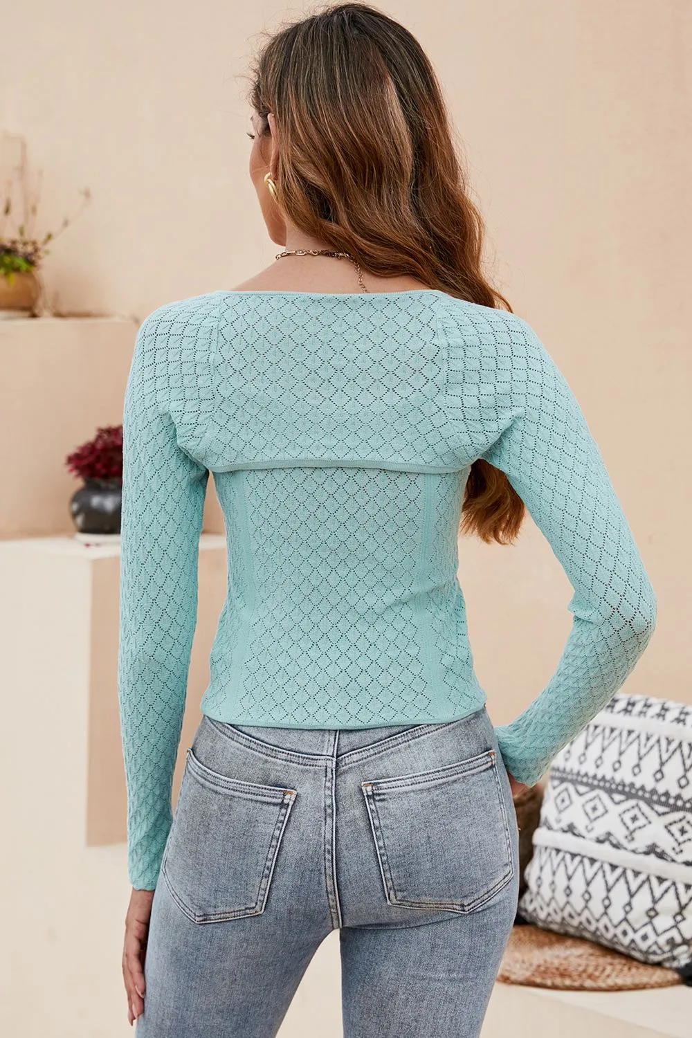 Scoop Neck Long Sleeve Knit Top, image 3