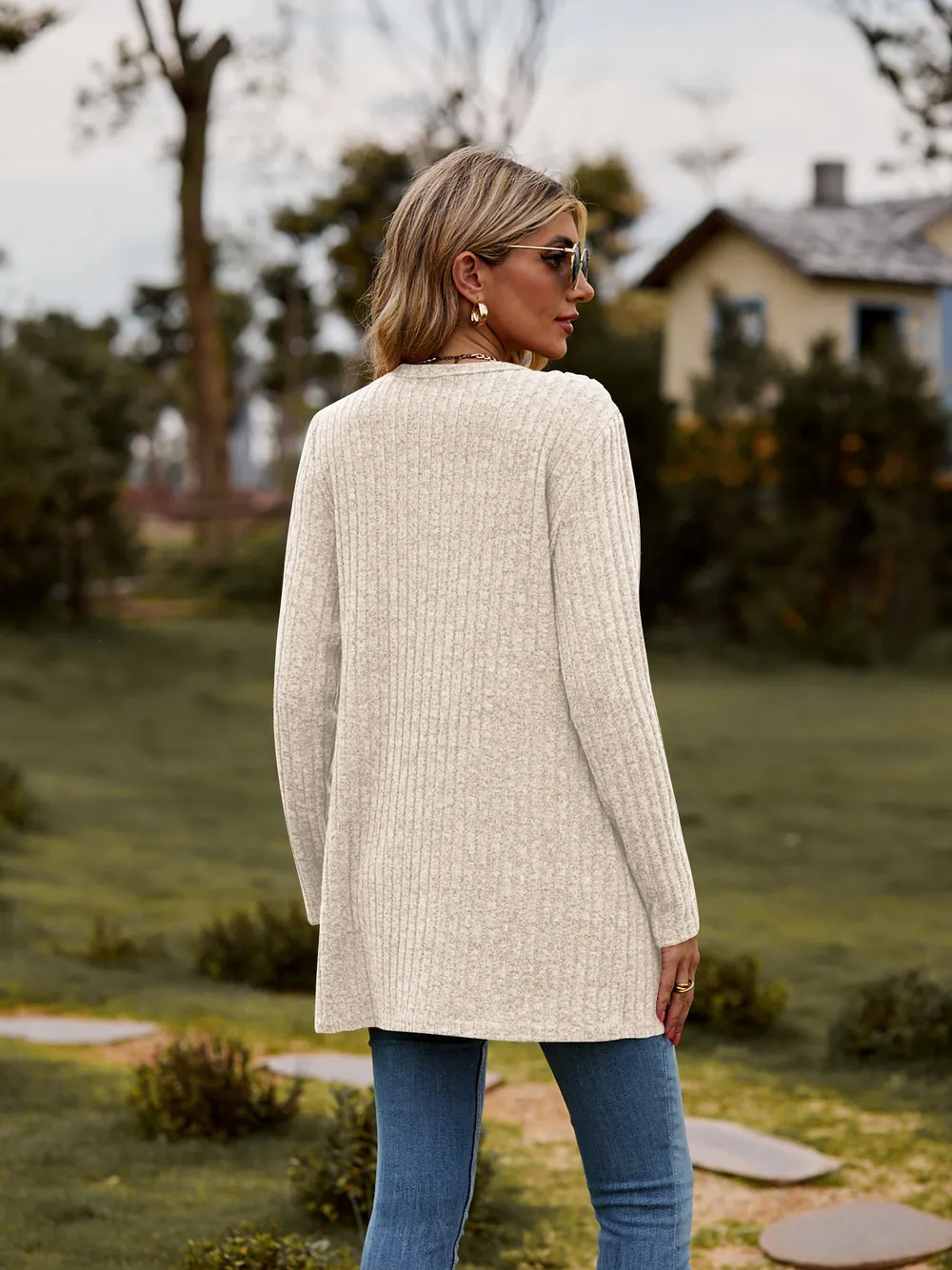 Ribbed Button-Up Cardigan with Pockets, image 5