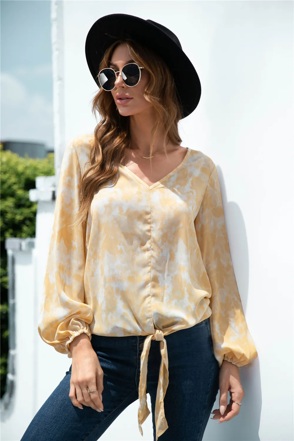 Tie-Dye Tied Balloon Sleeve Blouse, image 3