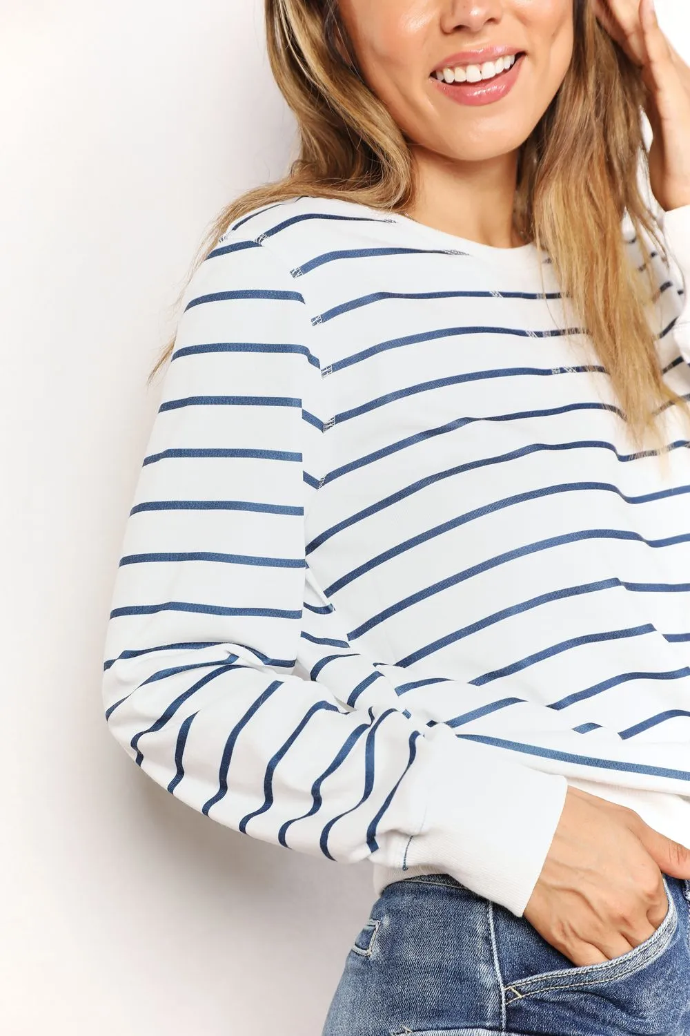 Striped Long Sleeve Round Neck Top, image 3