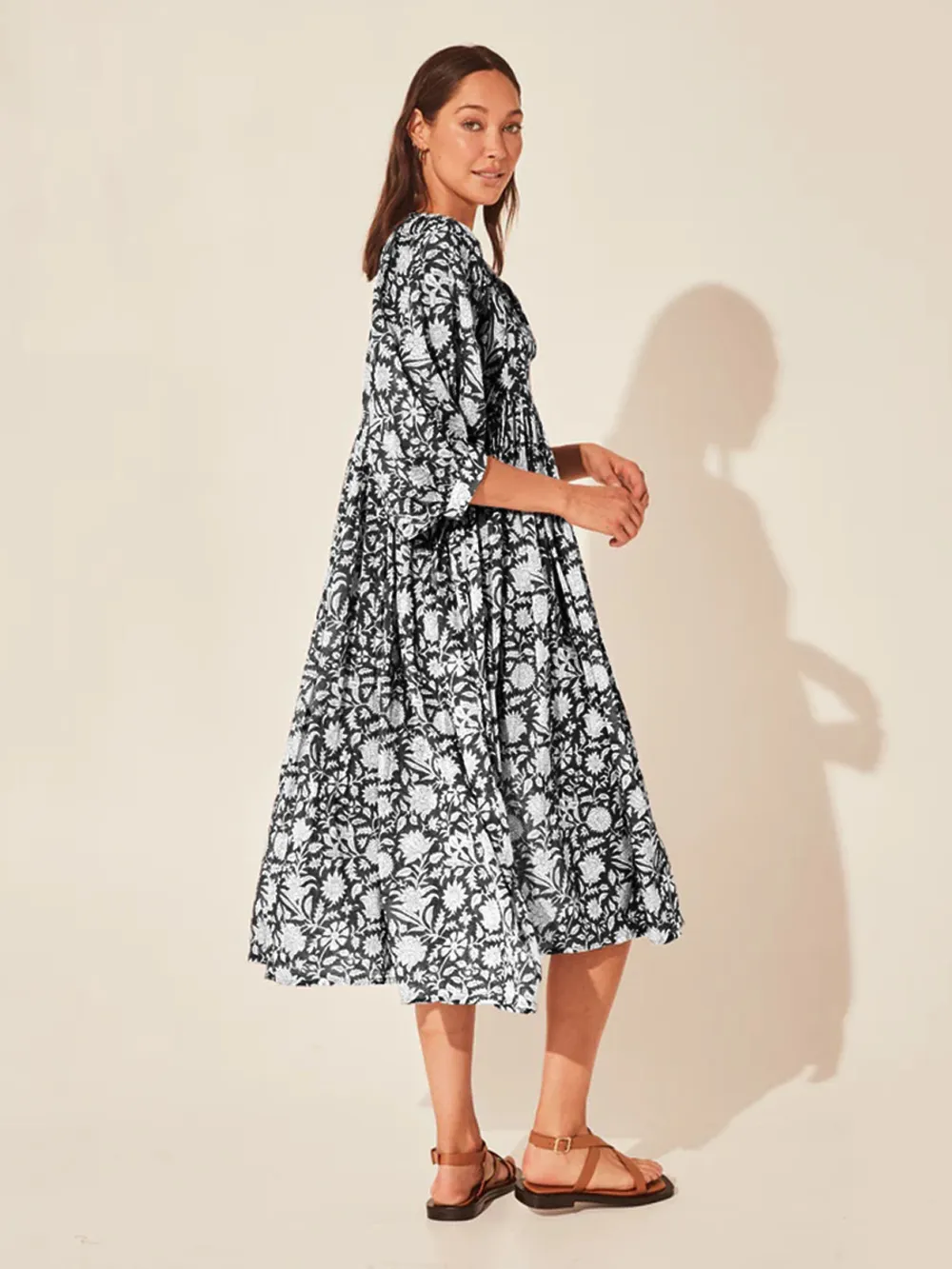 Floral Tie Neck Lantern Sleeve Dress, image 2