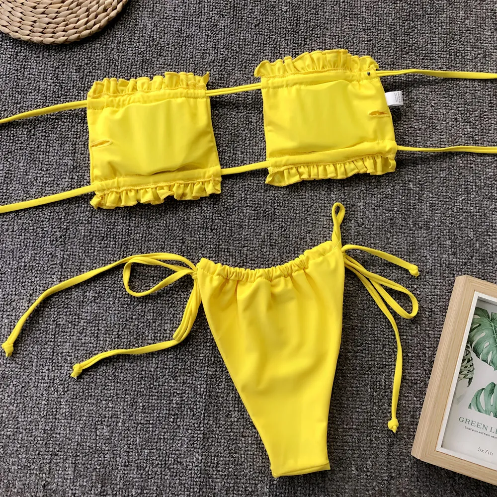 Frill Trim Ruched Bikini Set, image 4