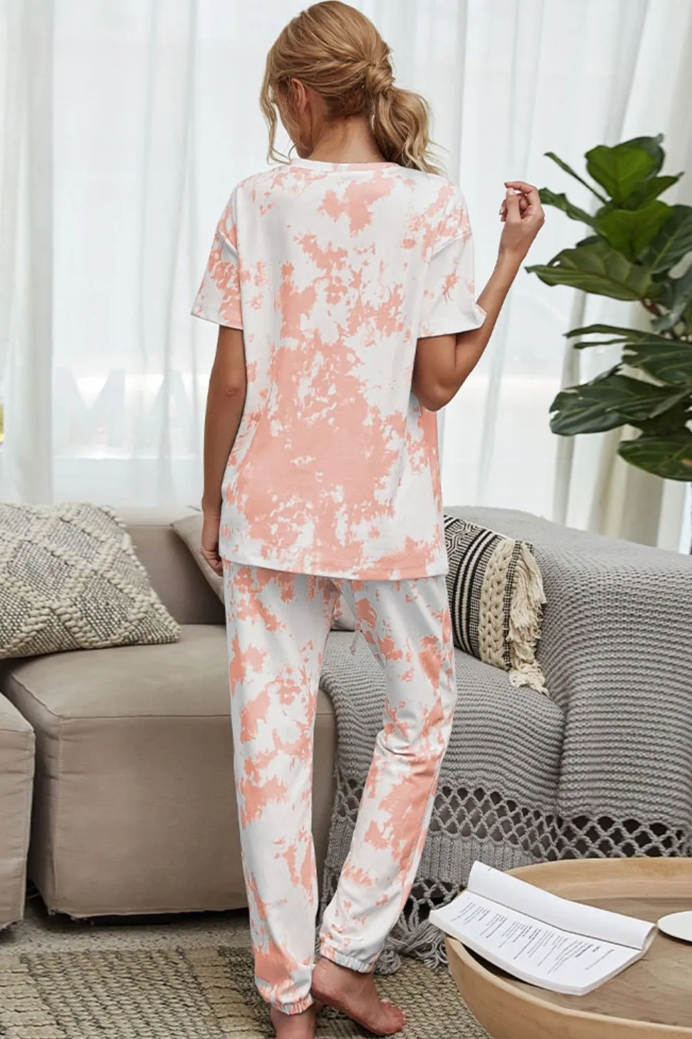 Tie-Dye Tee and Drawstring Waist Joggers Lounge Set, image 4