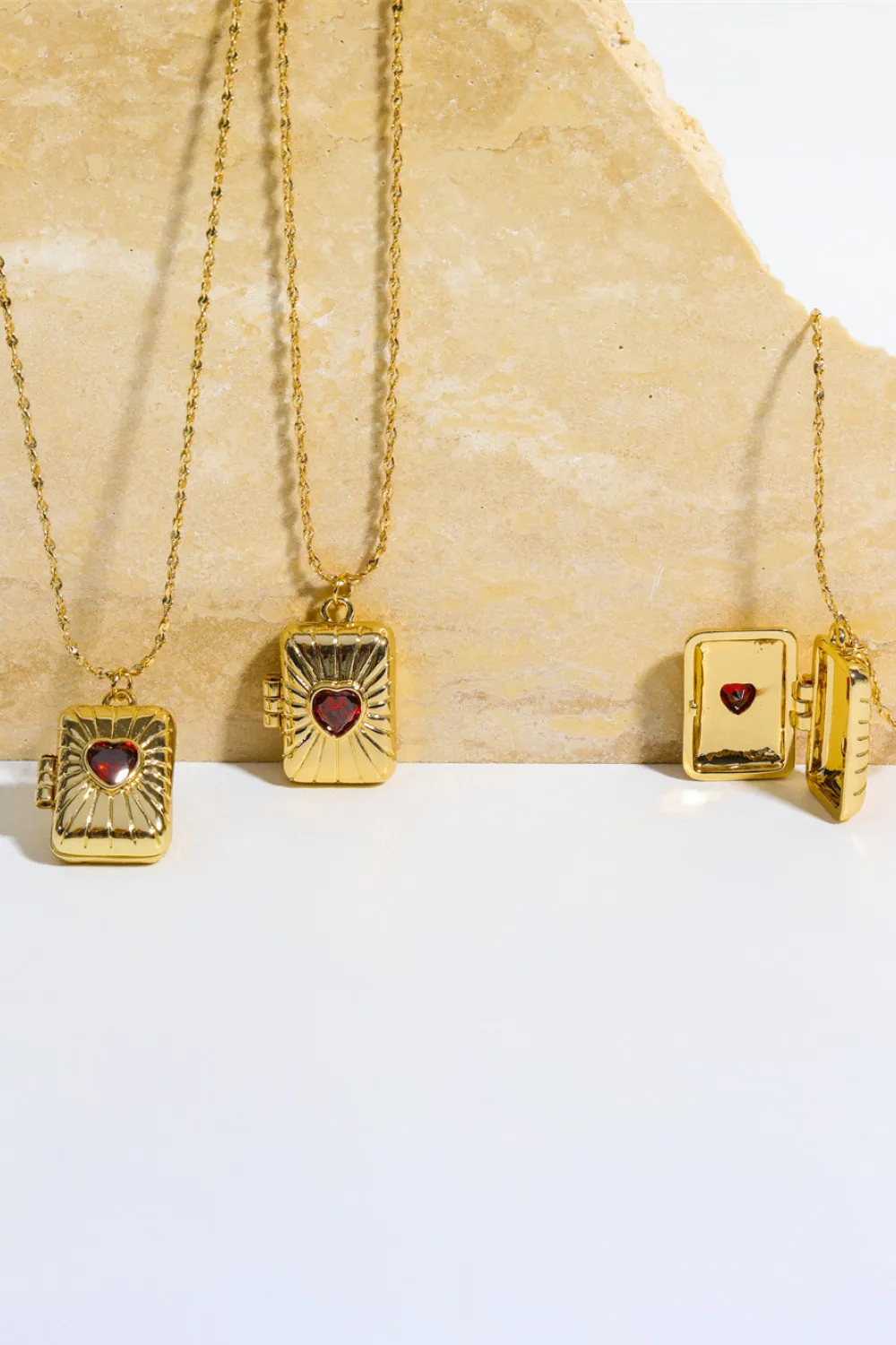 Heart Zircon Box Pendant Copper Necklace, image 4