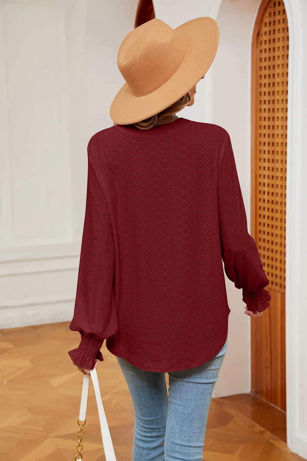 Notched Neck Flounce Sleeve Blouse, image 19