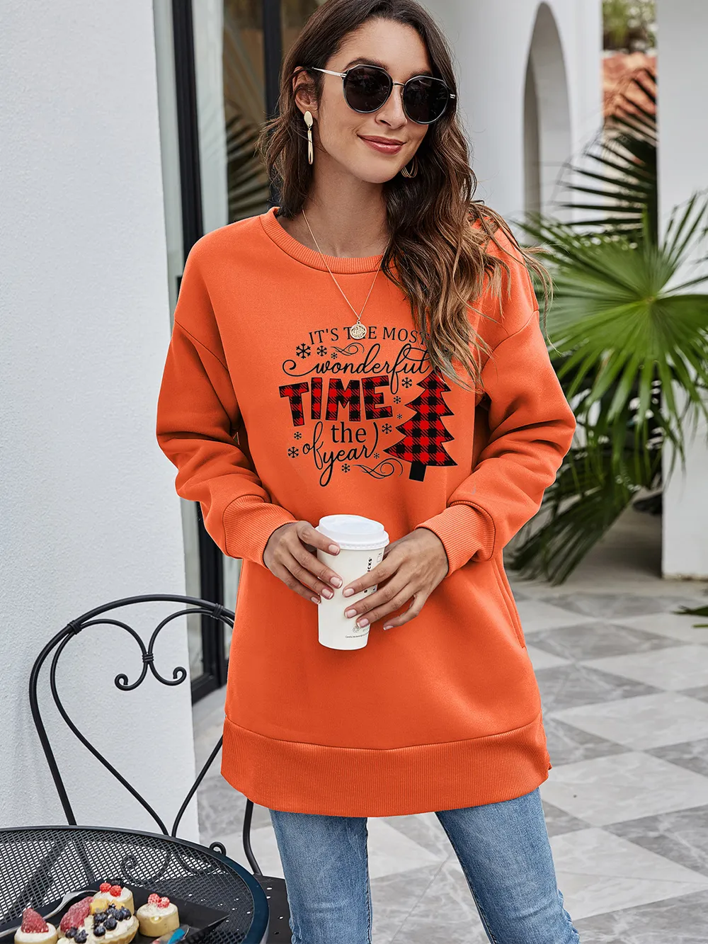 Christmas Tree Graphic Drop Shoulder Sweatshirt, image 2