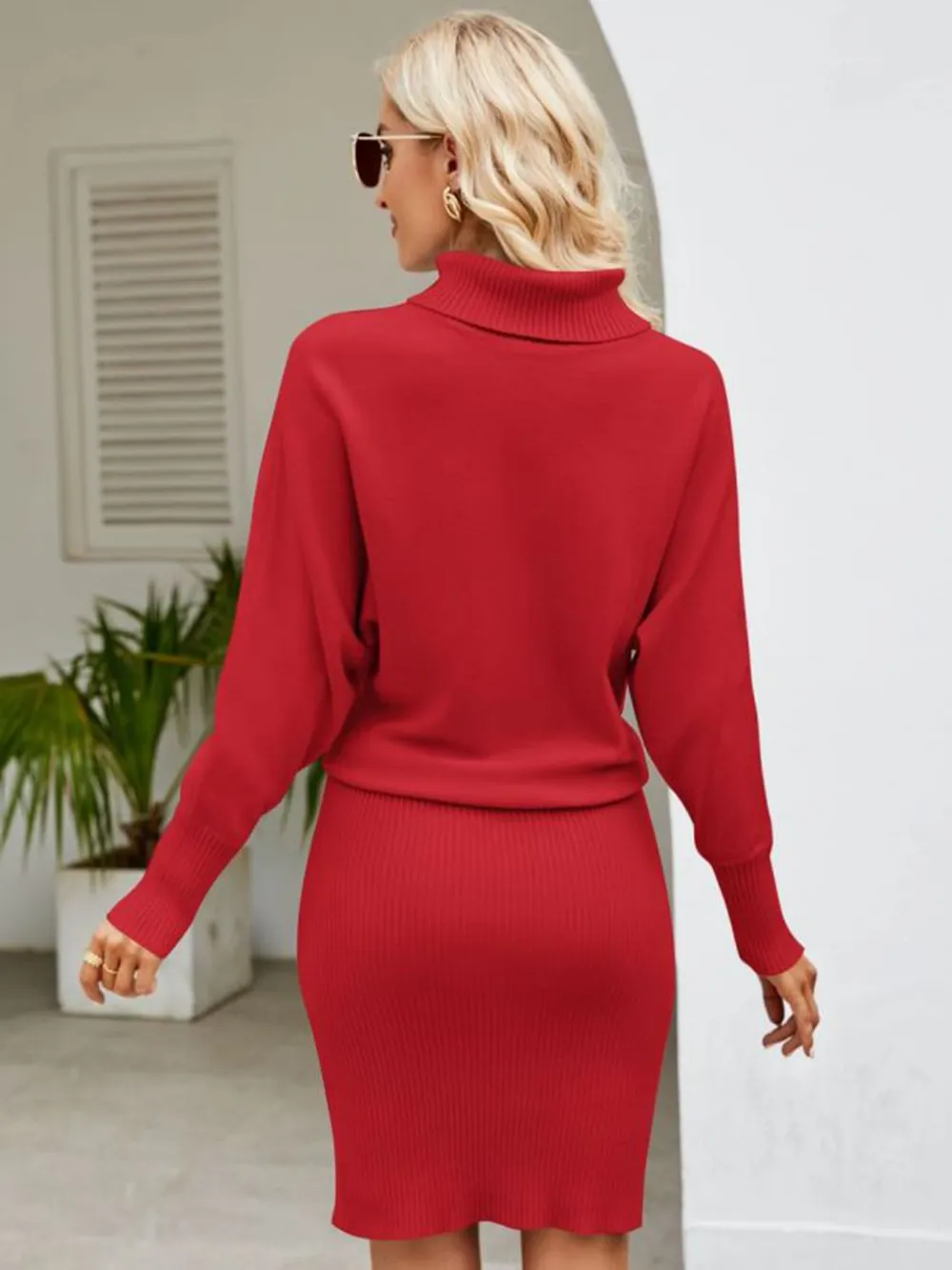 Turtle Neck Long Sleeve Ribbed Sweater Dress, image 3