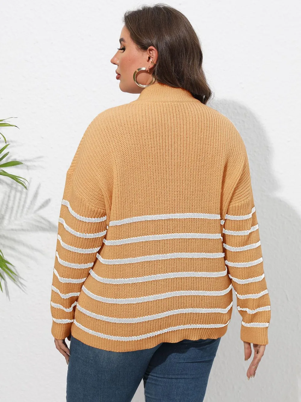 Plus Size Zip-Up Striped Sweater, image 3