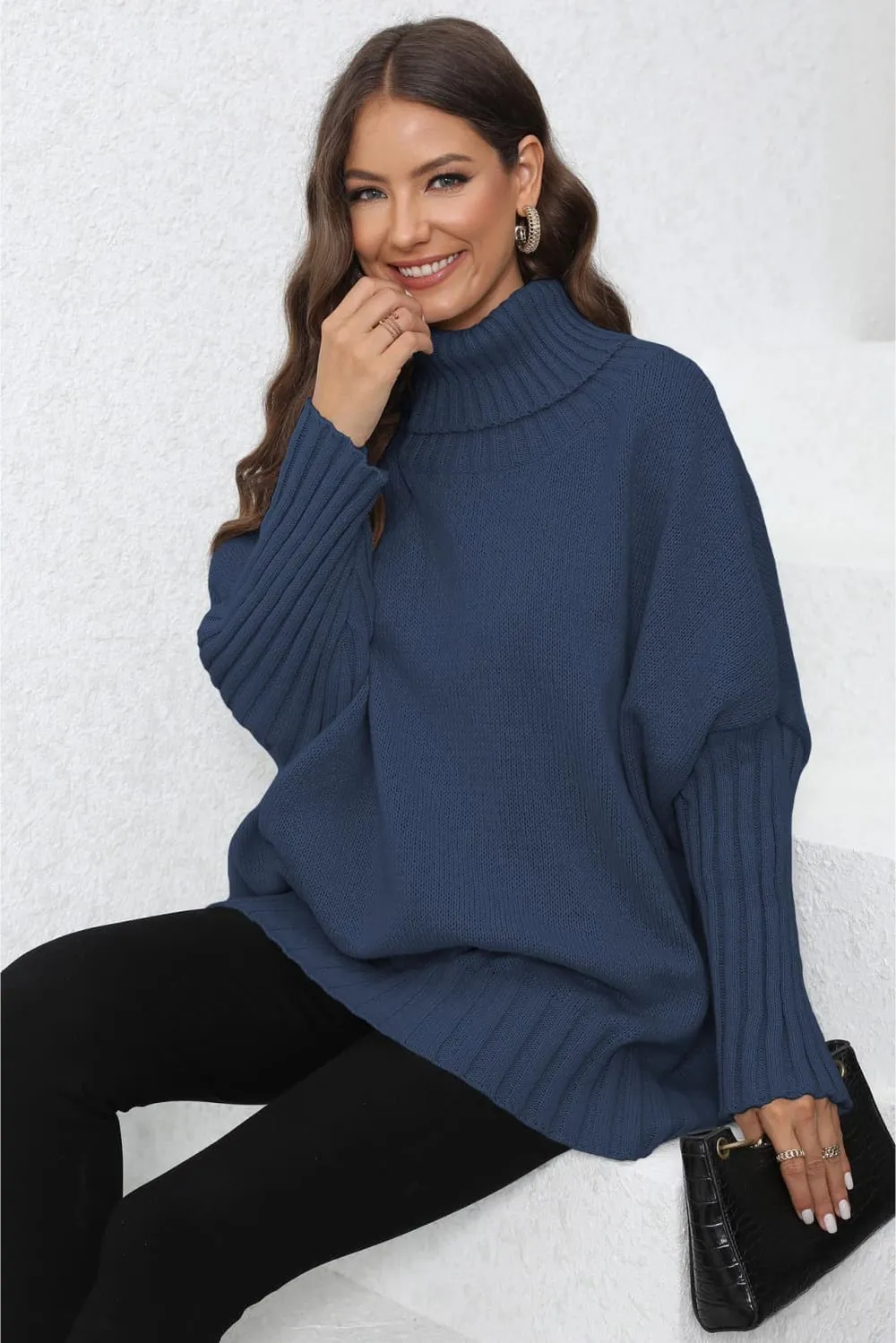 Turtle Neck Long Sleeve Ribbed Sweater, image 6
