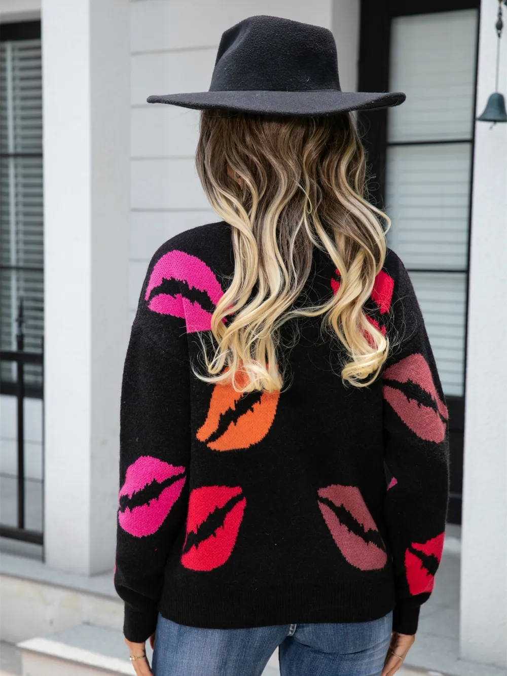 Lip V-Neck Drop Shoulder Sweater, image 6