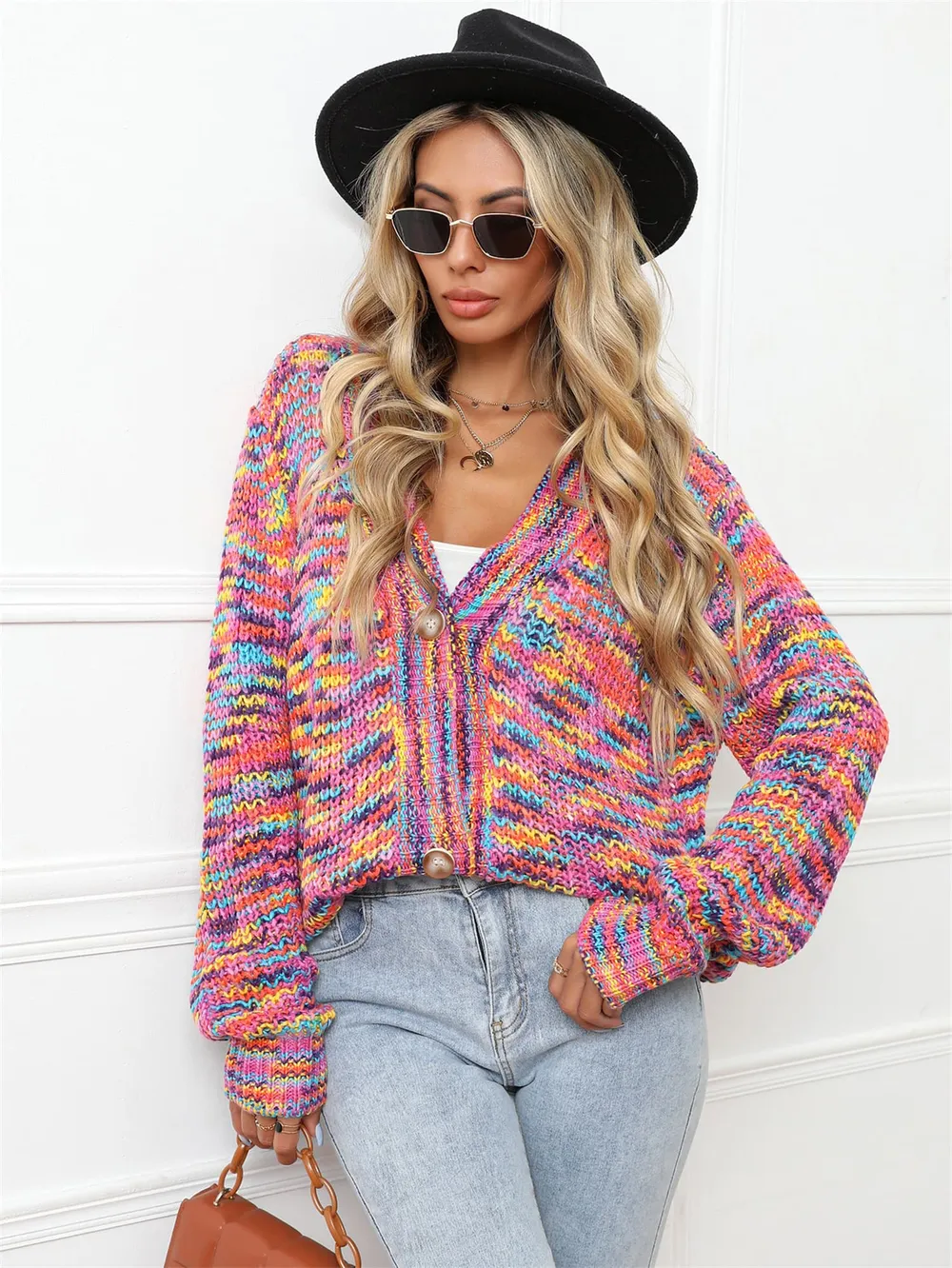 V-Neck Long Sleeve Cardigan, image 2