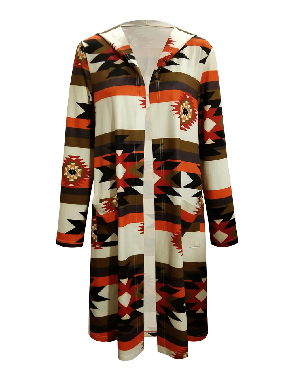 Geometric Hooded Cardigan with Pockets, image 2