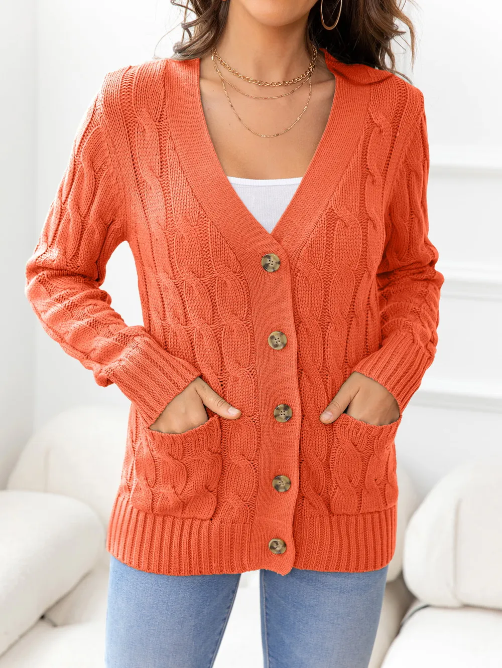 Button Down Cable-Knit Cardigan, image 12