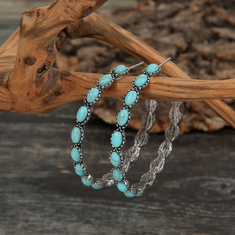 Artificial Turquoise C-Hoop Earrings, image 2