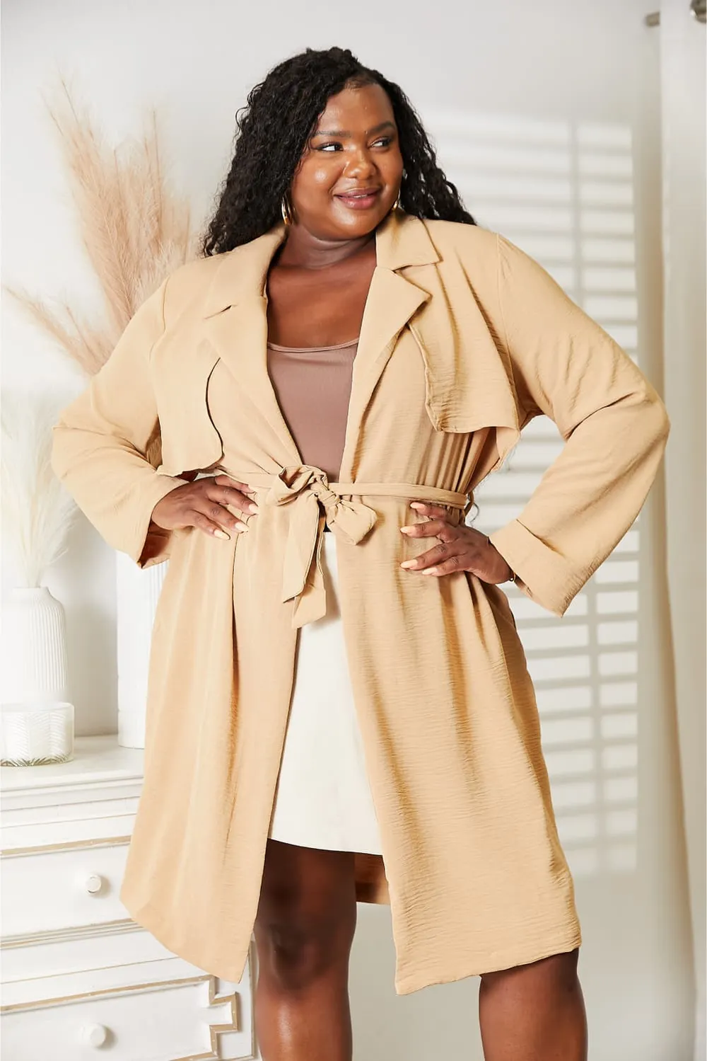 Full Size Tied Trench Coat with Pockets, image 4