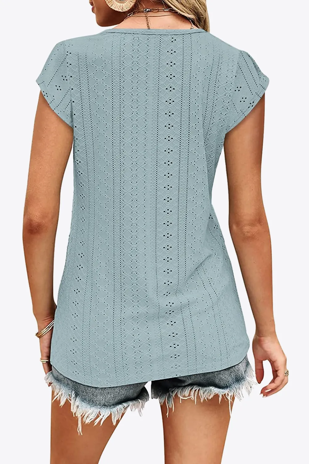 Eyelet Contrast V-Neck Tee, image 15