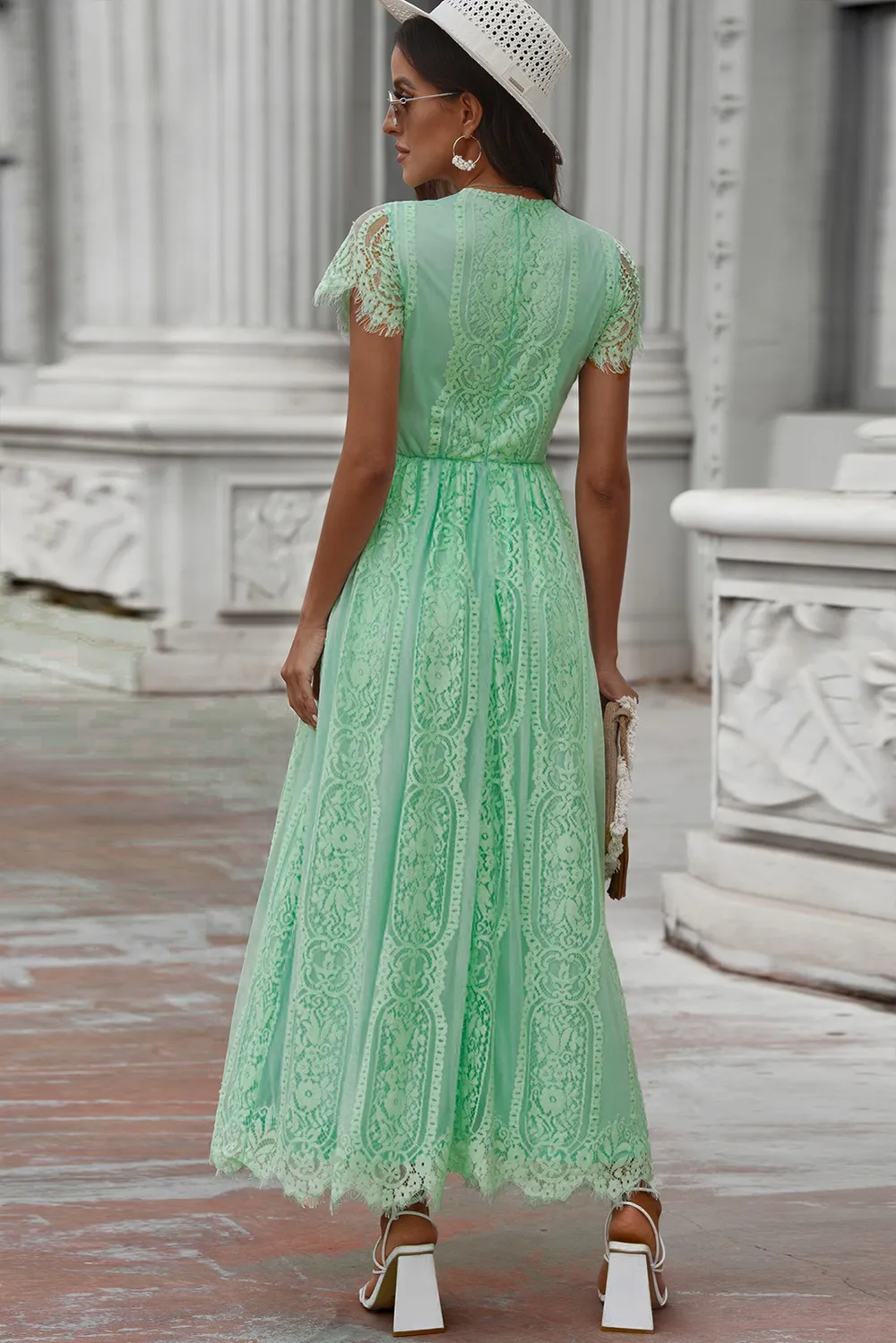 Scalloped Trim Lace Plunge Dress, image 4