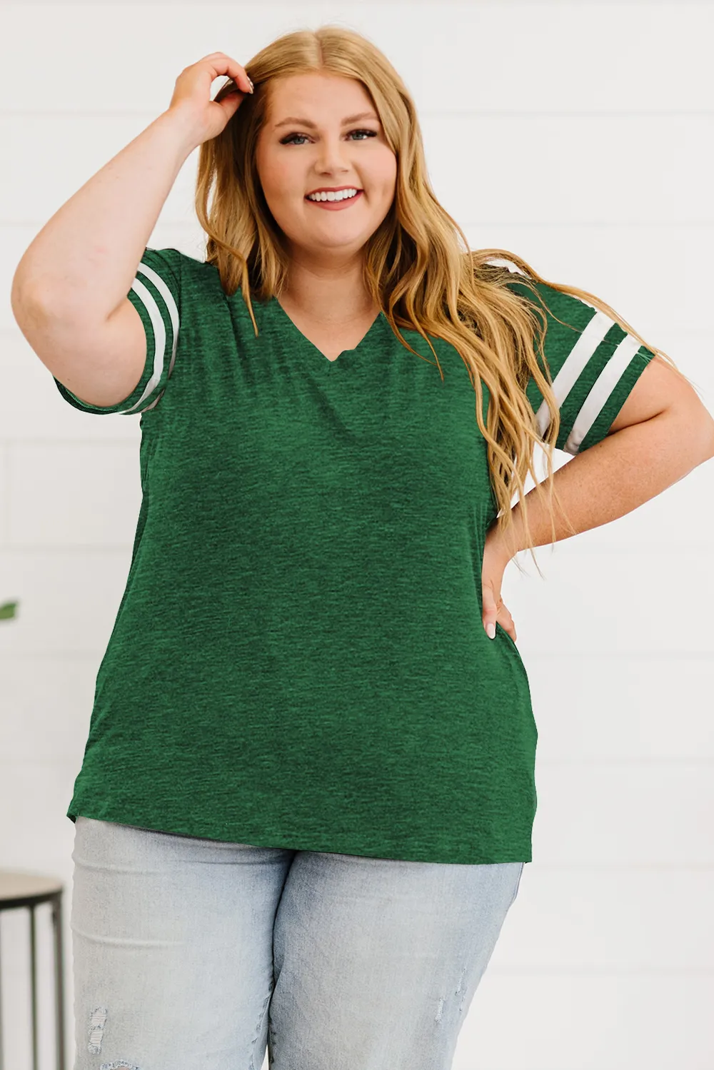 Plus Size Striped V-Neck Tee Shirt, image 6