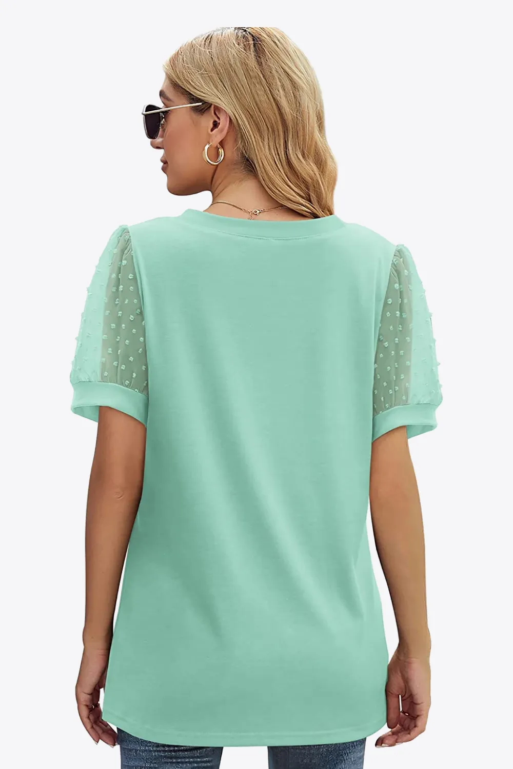 Swiss Dot Puff Sleeve V-Neck Tee, image 28