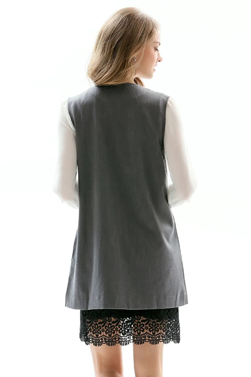 One-Button Sleeveless Longline Blazer, image 4