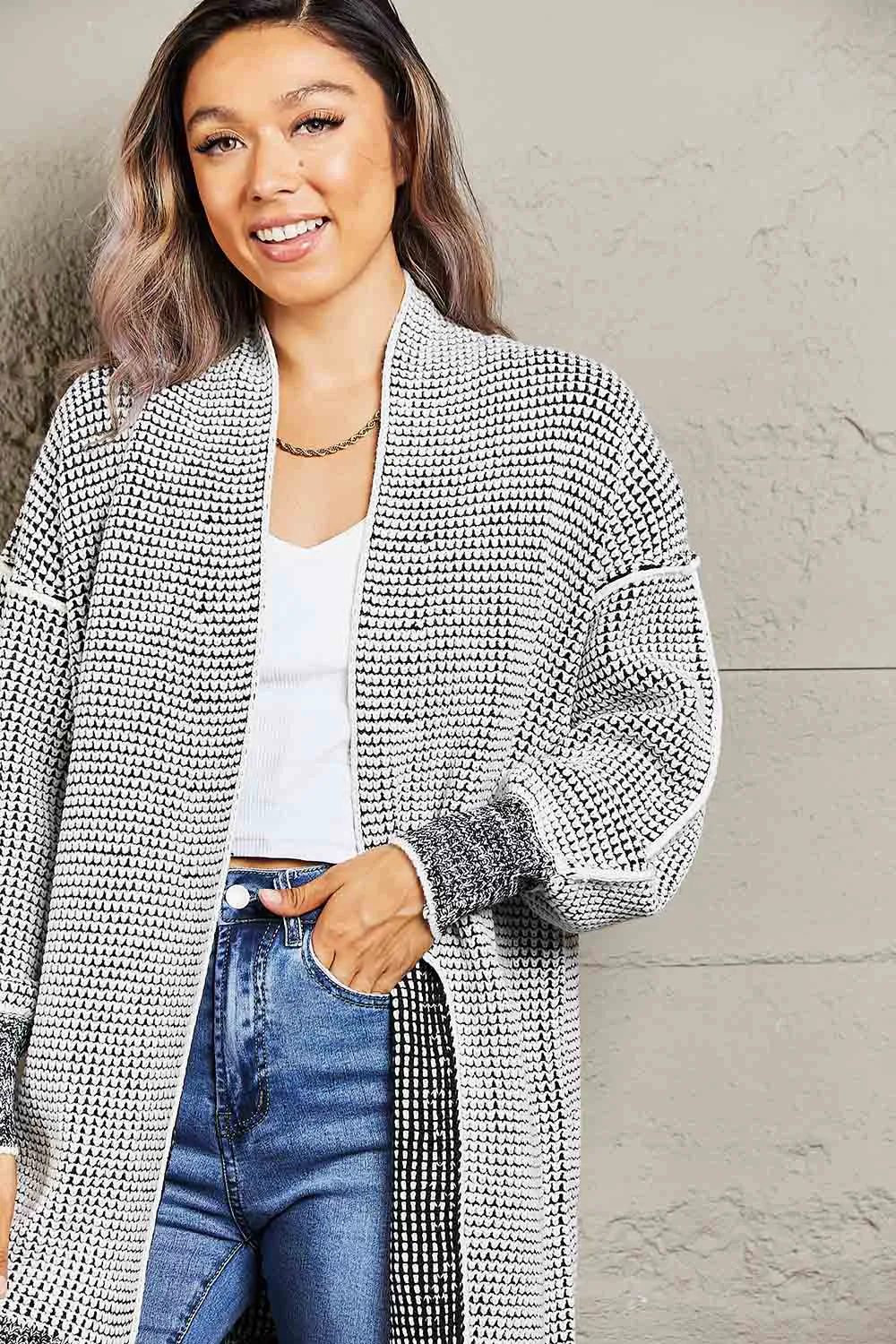 Heathered Open Front Longline Cardigan, image 5