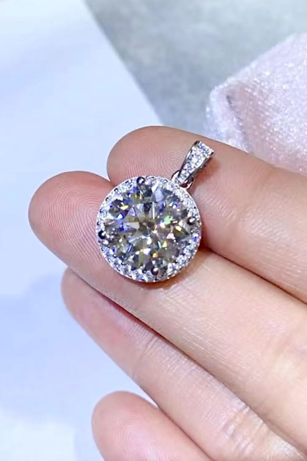10 Carat Moissanite Pendant Platinum-Plated Necklace, image 6