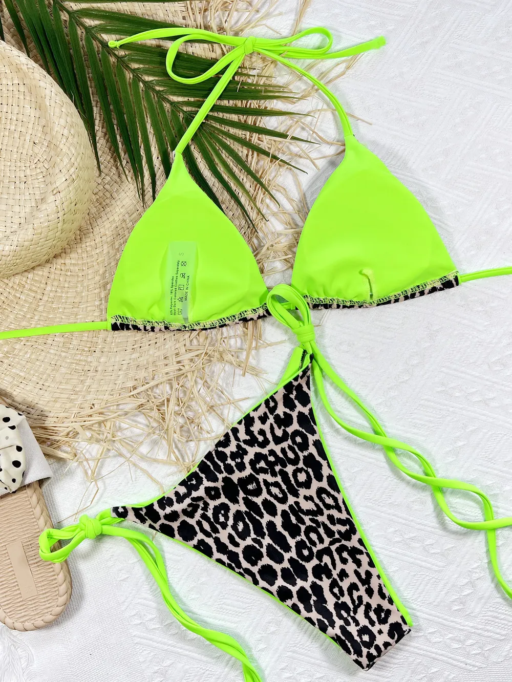Leopard Print Halter Neck Tie Side Bikini Set, image 2